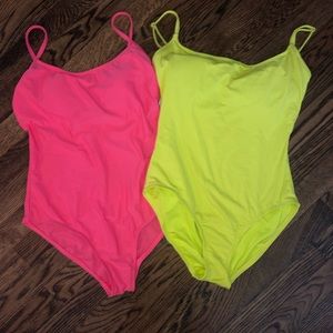 Neon pink and yellow swimsuits